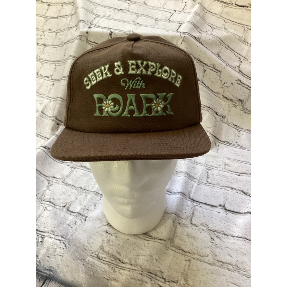 Roark Layover Hat Mens Brown Seek & Explore Embroidered Strapback Cap RH709 NEW